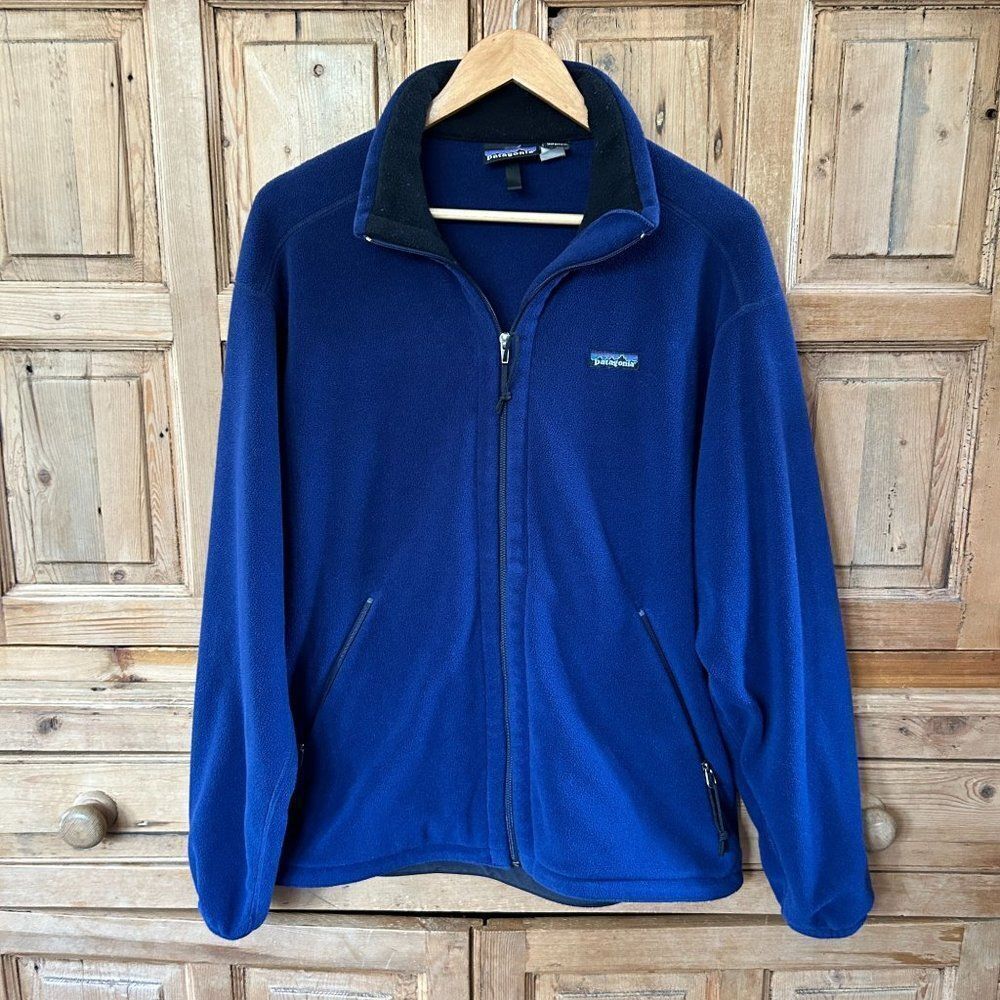 Vintage Men's Patagonia Medium Navy Blue Fleece Full Zip Sweater Jacket - 1999‎